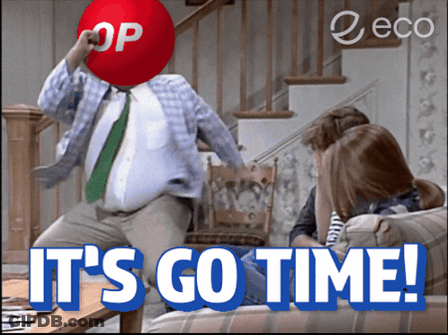 Man With Red Balloon On Head Saying It's Go Time GIF