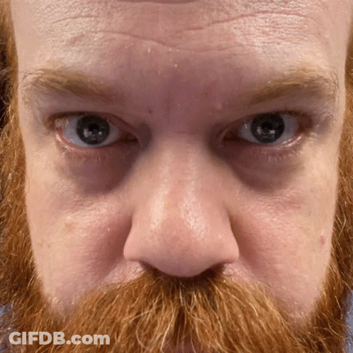 Man With Red Beard And Blue Eyes Looking At Camera GIF