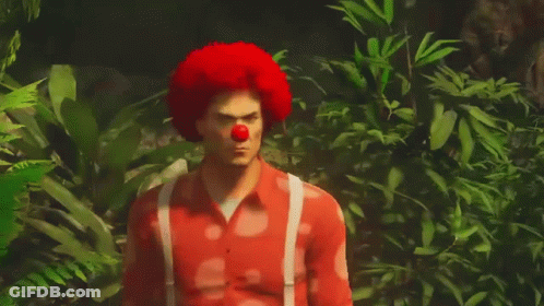 Man With Red Clown Nose And Red Afro GIF