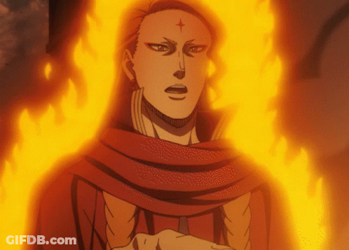Man With Red Cross On Forehead Surrounded By Flames GIF