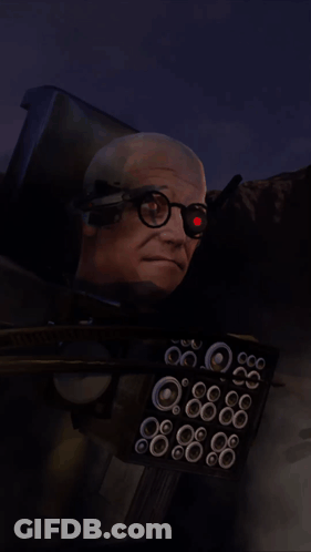 Man With Red Eye Light Holding Device GIF