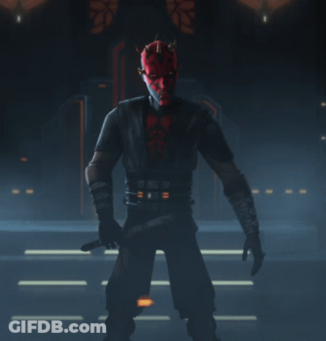 Man With Red Face And Horns Holding Lightsaber GIF