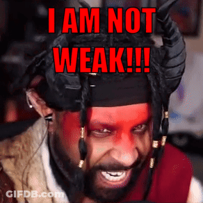 Man With Red Face Paint And Horns Says I Am Not Weak GIF