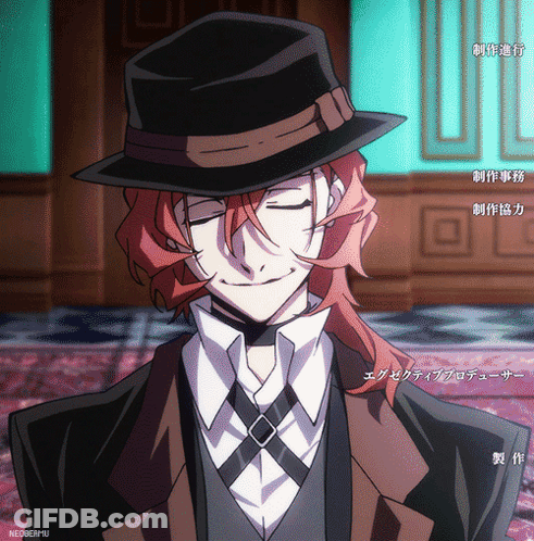 Man With Red Hair Wearing Hat And Vest With Chinese Writing GIF