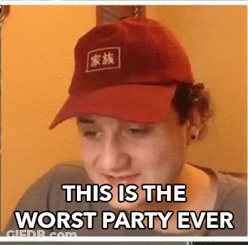Man With Red Hat Says Worst Party Ever GIF