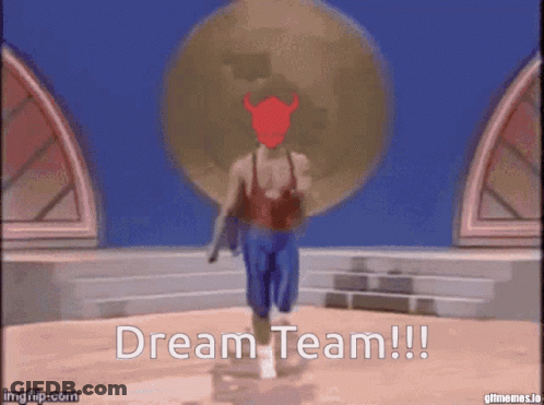Man With Red Horns Saying Dream Team GIF