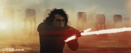 Man With Red Light Saber Before AT-ATs GIF