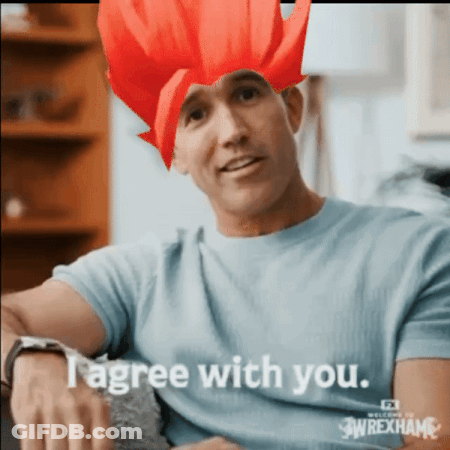 Man With Red Wig And Blue Shirt Saying I Agree GIF