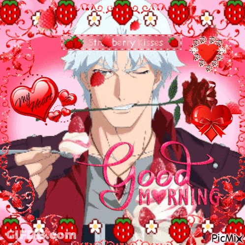 Man With Rose In Mouth Good Morning GIF