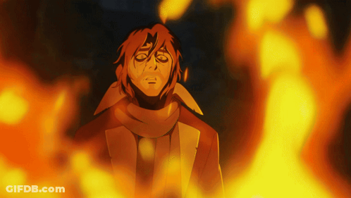 Man With Scarf Surrounded By Flames GIF