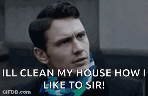 Man With Scarf Talking About Cleaning House GIF