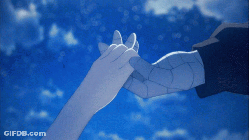 Man With Scythe Holding Girl's Hand Blue Sky GIF
