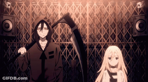 Man With Scythe Next To Girl GIF