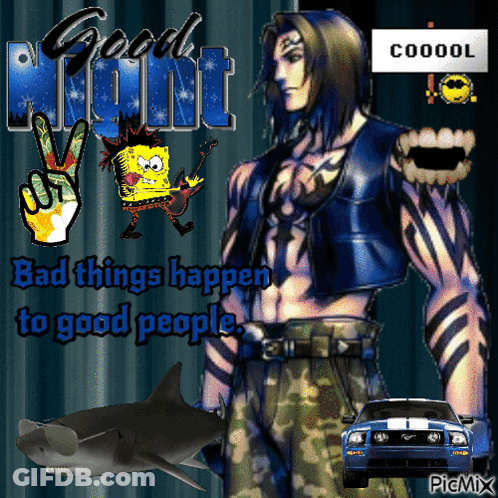 Man With Shark And Spongebob Saying Good Night GIF