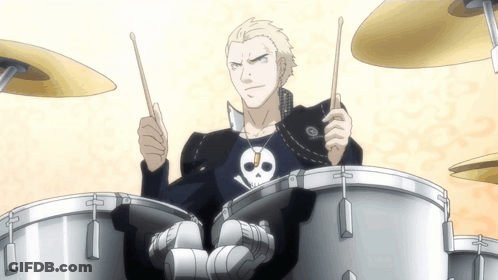 Man With Skull And Crossbones Shirt Playing Drums GIF