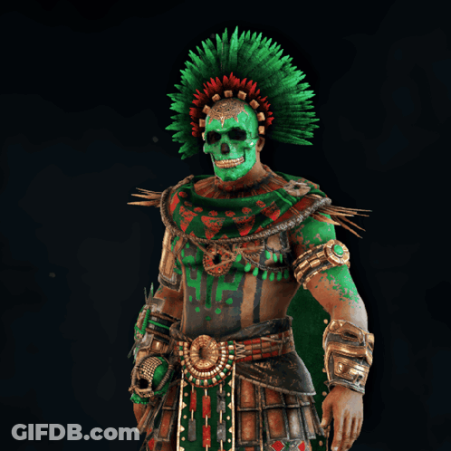 Man With Skull Painted Face And Green Headdress GIF
