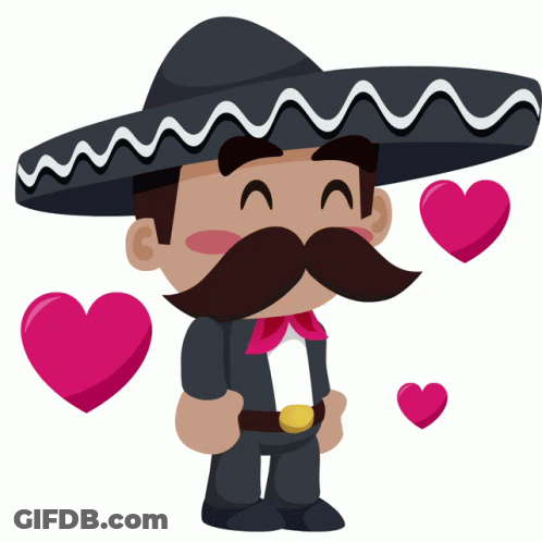Man With Sombrero And Hearts GIF
