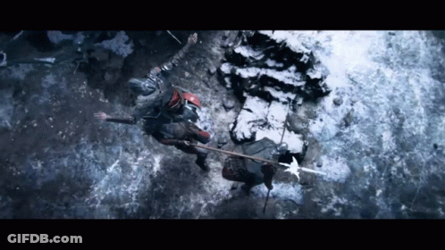 Man With Spear Fighting Another Man In Snow GIF