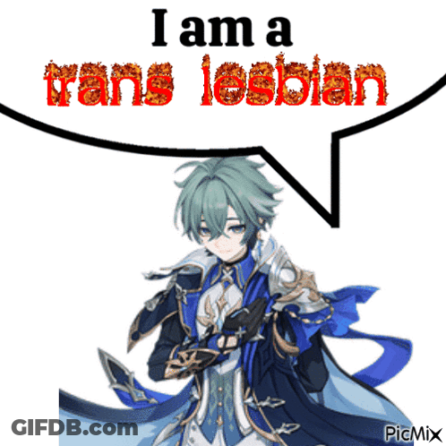 Man With Speech Bubble Saying I Am A Trans Lesbian GIF