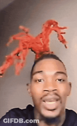 Man With Spider On Head Looking At Camera GIF