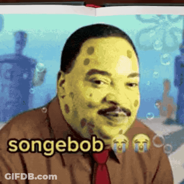 Man With Spongebob Face Paint Wearing Brown Shirt And Tie GIF