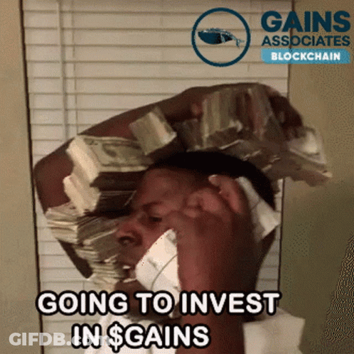 Man With Stack Of Money On Head Talking On Cell Phone GIF