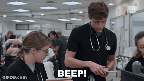 Man With Stethoscope Saying Beep Looking At Clipboard GIF