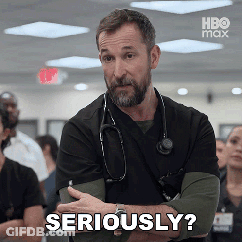 Man With Stethoscope Says Seriously To Crowd GIF