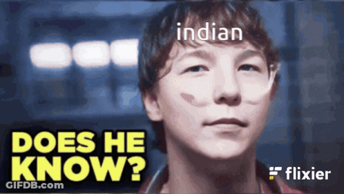 Man With Sticker On Face Saying Does He Know GIF