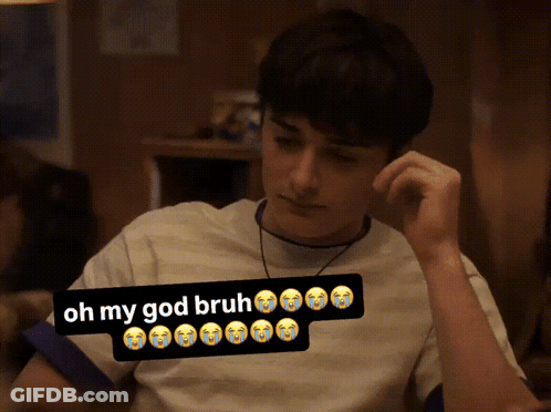 Man With Sticker Saying Oh My God Bruh GIF