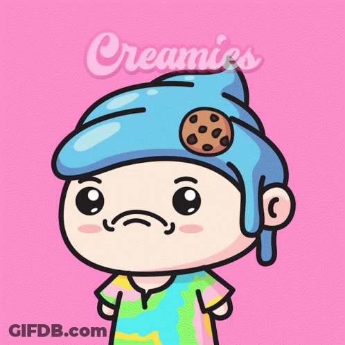 Man With Strawberry Ice Cream Cone On Head Saying Creamies GIF