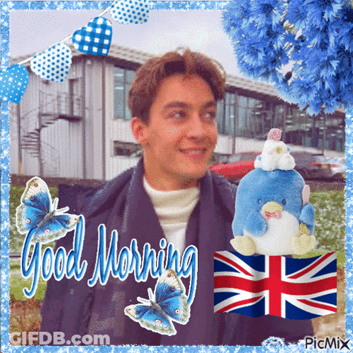 Man With Stuffed Animal On Head Good Morning GIF