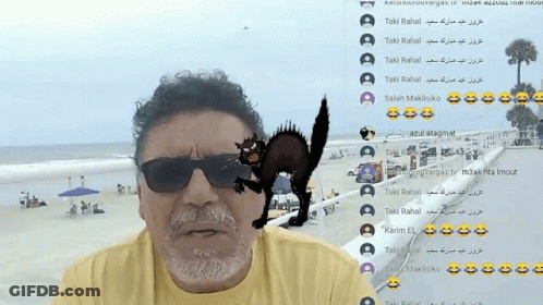 Man With Sunglasses And Black Cat Arabic Text GIF