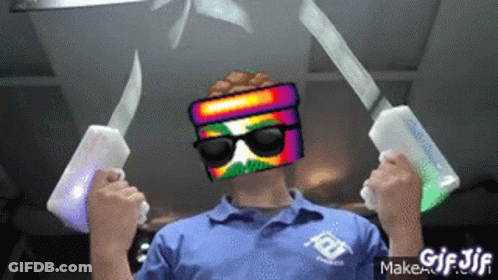 Man With Sunglasses And Box Holding Glow Knives GIF