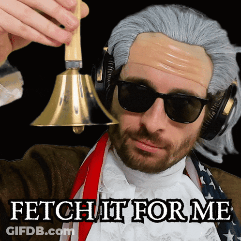 Man With Sunglasses And Headphones Holding Bell Saying Fetch It For Me GIF