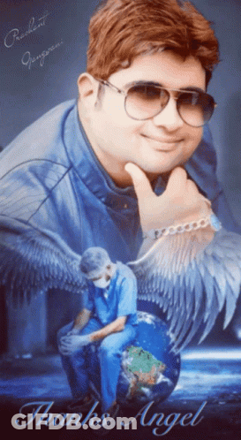 Man With Sunglasses And Mask Sitting On Globe Thanks Angel GIF