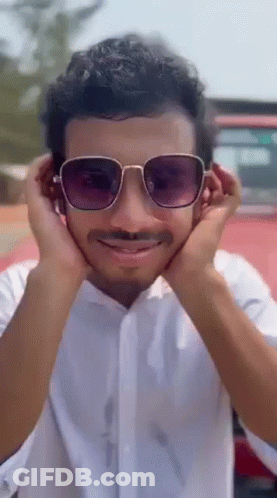 Man With Sunglasses And Mustache Covering Ears GIF
