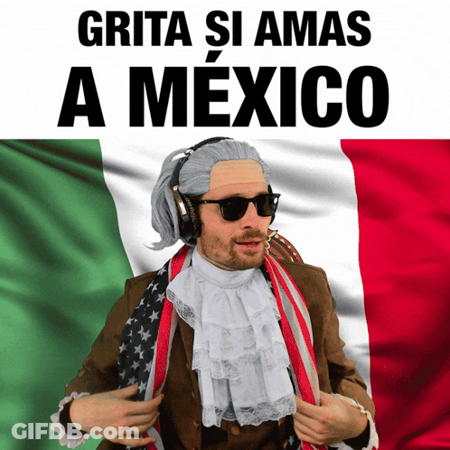 Man With Sunglasses And Wig Facing Mexican Flag GIF