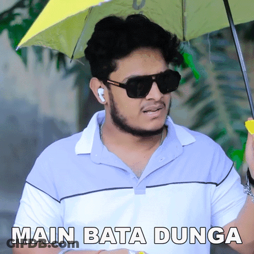 Man With Sunglasses Holding Yellow Umbrella Main Bata Dunga GIF
