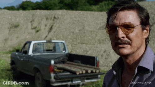 Man With Sunglasses In Front Of Truck With Logs GIF