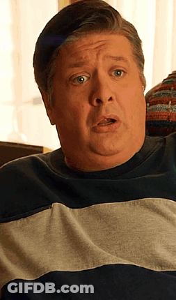 Man With Surprised Look In Striped Sweater GIF