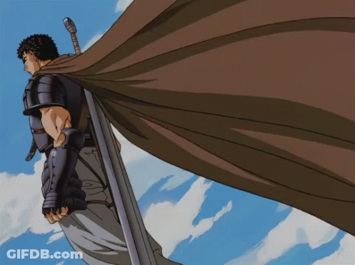 Man With Sword And Cape In Sky GIF