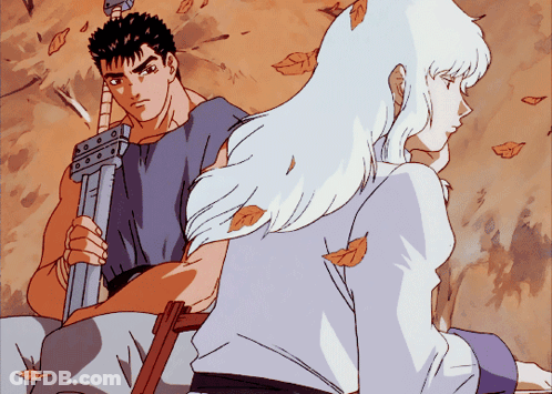 Man With Sword And Woman With White Hair Sitting Together GIF