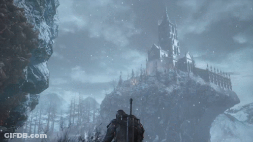 Man With Sword In Front Of Castle GIF