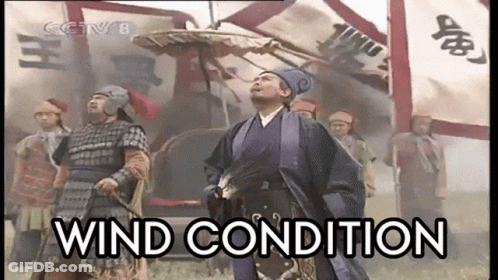 Man With Sword In Front Of Soldiers Saying Wind Condition GIF