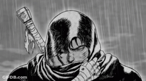 Man With Sword On Head Black And White Drawing GIF
