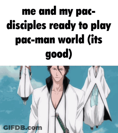 Man With Sword Saying Me And My Pac Disciples Ready To Play Pac-Man World GIF