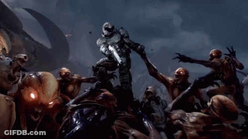 Man With Sword Surrounded By Monsters GIF