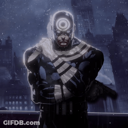 Man With Target On Head Stands In Rain GIF