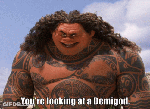 Man With Tattoos Saying You're Looking At A Demigod GIF